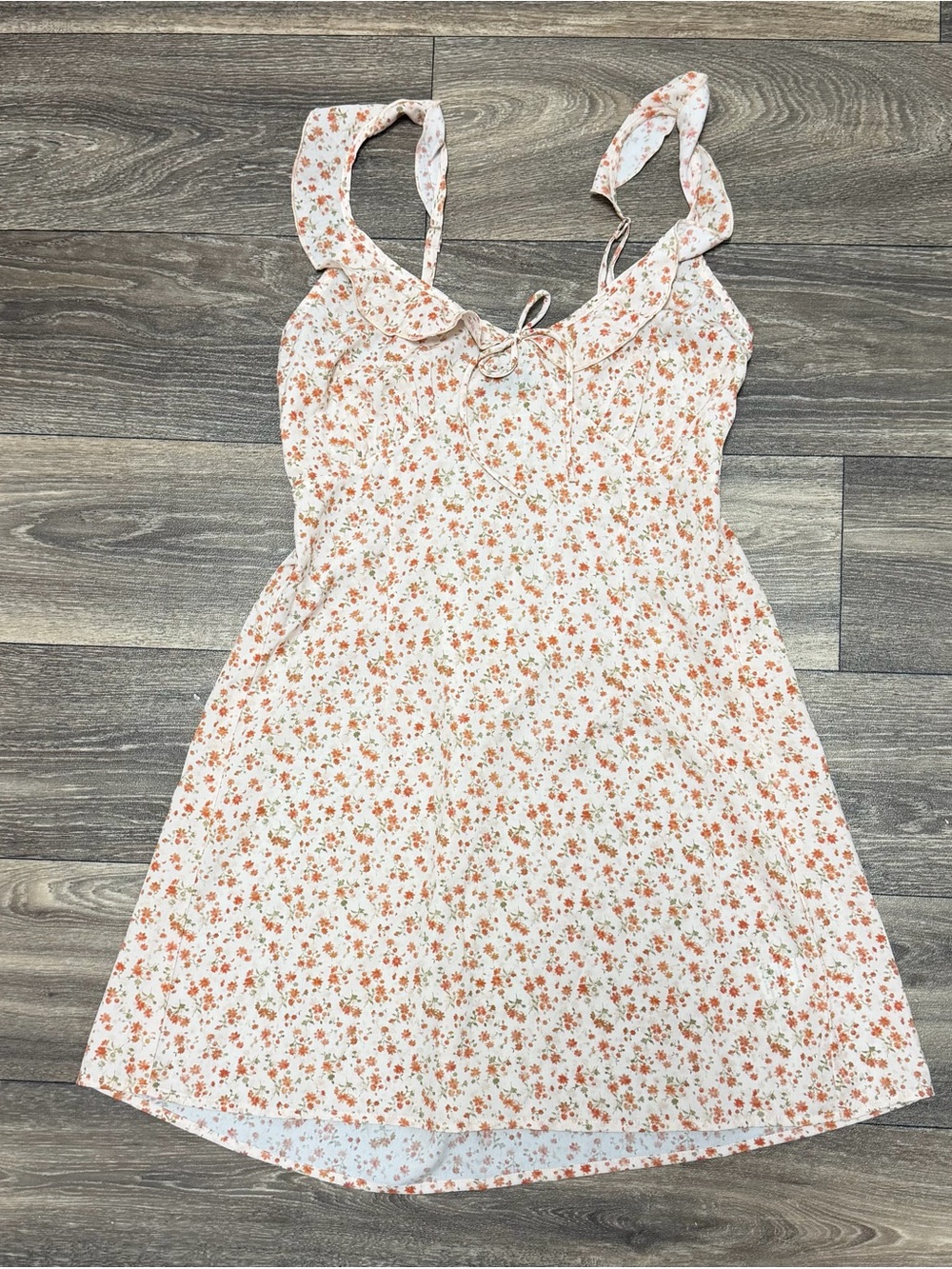 Vici Peach Floral Ruffle-Trim Mini Dress